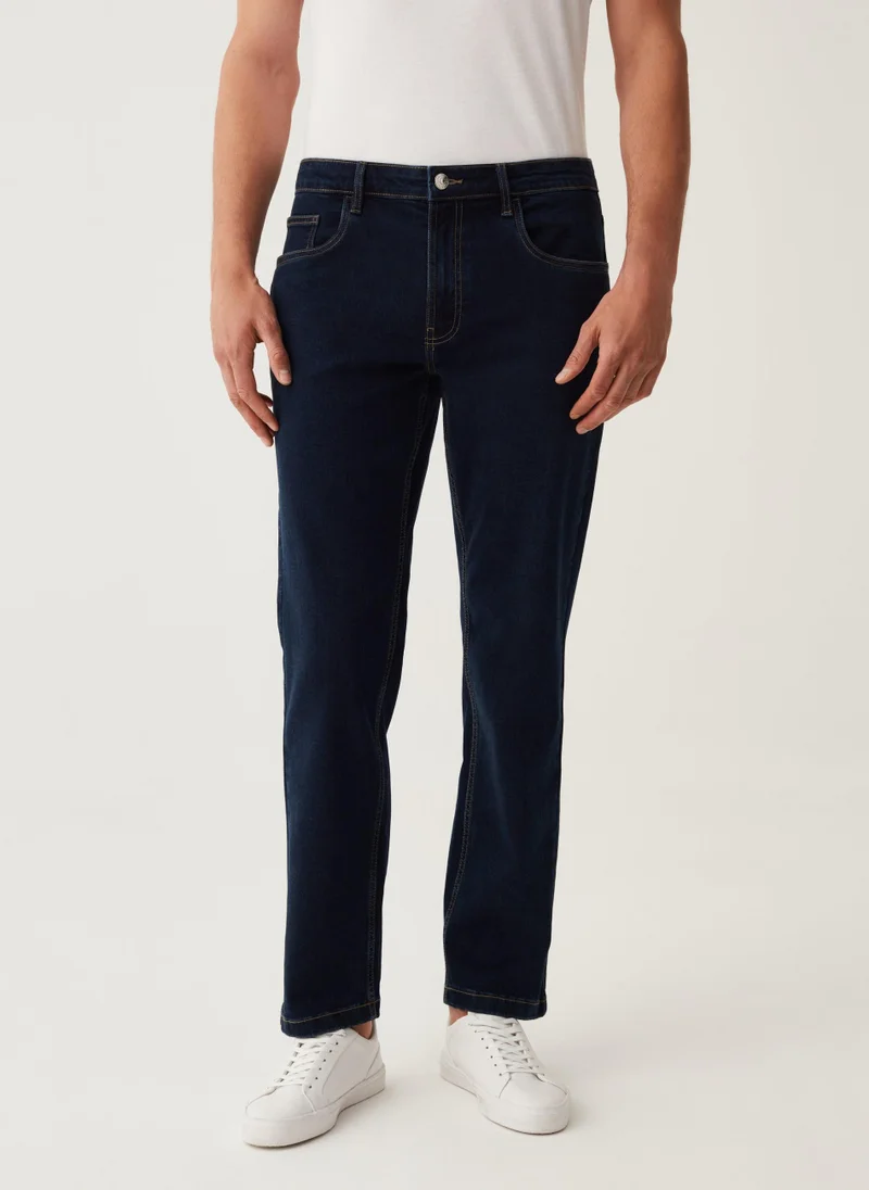 او في اس Regular-fit jeans with cross-hatch weave