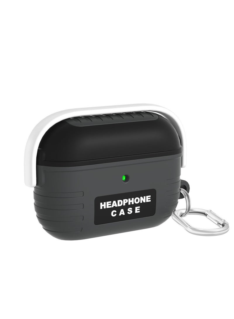 AirPods Pro 2 2nd Generation Case Cover, Creative Headset Secure Lock Design Protective Case with Keychain Compatible with Airpods Pro 2 2022 for Men and Women, Black - Image 1