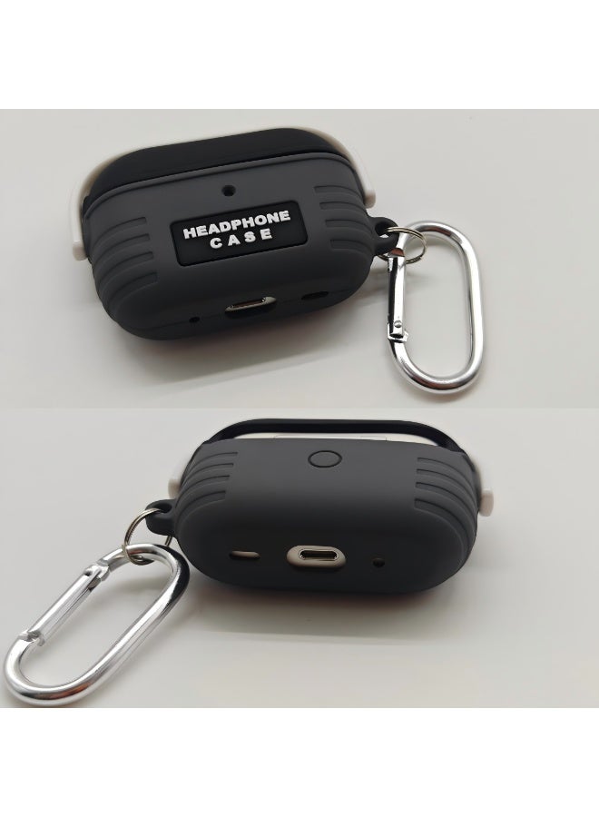 AirPods Pro 2 2nd Generation Case Cover, Creative Headset Secure Lock Design Protective Case with Keychain Compatible with Airpods Pro 2 2022 for Men and Women, Black - Image 2