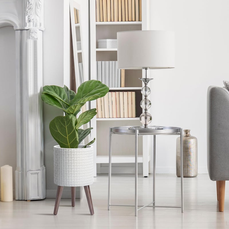 D'vine Dev 10 Inch Modern Geometric Tile Patterned Sleek Planter Pot with Stand, Indoor Outdoor Decorative Plant Holder, Matte White, 88-Z-B-1 - Image 2