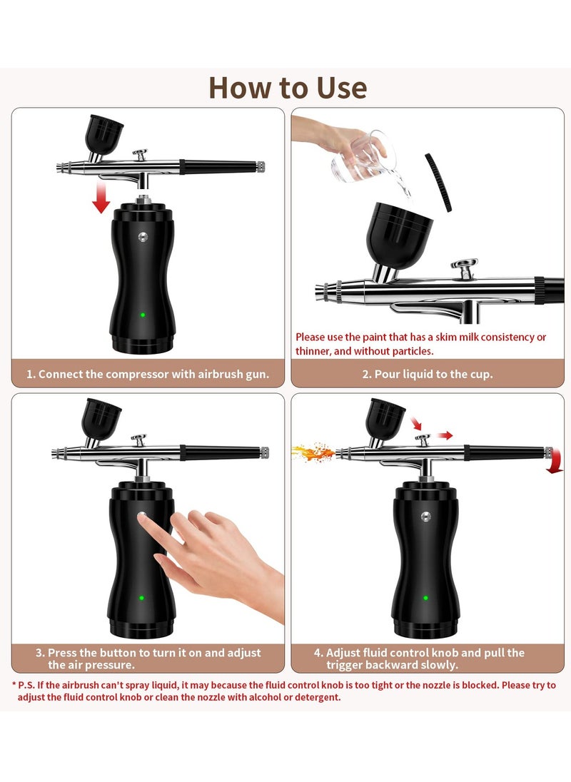 SYOSI - Airbrush Kit with Compressor, Portable Cordless Air Brush Gun Set for Painting 30PSI Gravity Feed Dual Action Mini Handheld Airbrush w/ 0.3mm Tip for Model, Nail, Cake Decorating, Rechargeable - Image 1