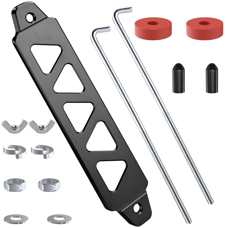 BFXM Battery Hold Down Kit Aluminum Alloy Battery Tie Down Mount Bracket Battery Hold Down Bracket with J Bolts Universal 85 Triangular FiveHole Car Battery Holder Kit for Car SUV RV Black - Image 2