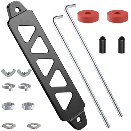 BFXM Battery Hold Down Kit Aluminum Alloy Battery Tie Down Mount Bracket Battery Hold Down Bracket with J Bolts Universal 85 Triangular FiveHole Car Battery Holder Kit for Car SUV RV Black - Image 1