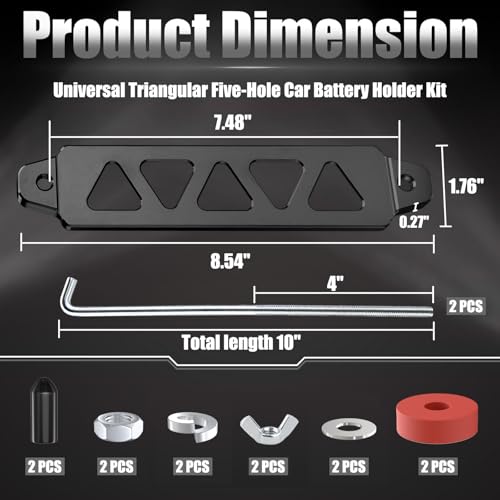 BFXM Battery Hold Down Kit Aluminum Alloy Battery Tie Down Mount Bracket Battery Hold Down Bracket with J Bolts Universal 85 Triangular FiveHole Car Battery Holder Kit for Car SUV RV Black - Image 3