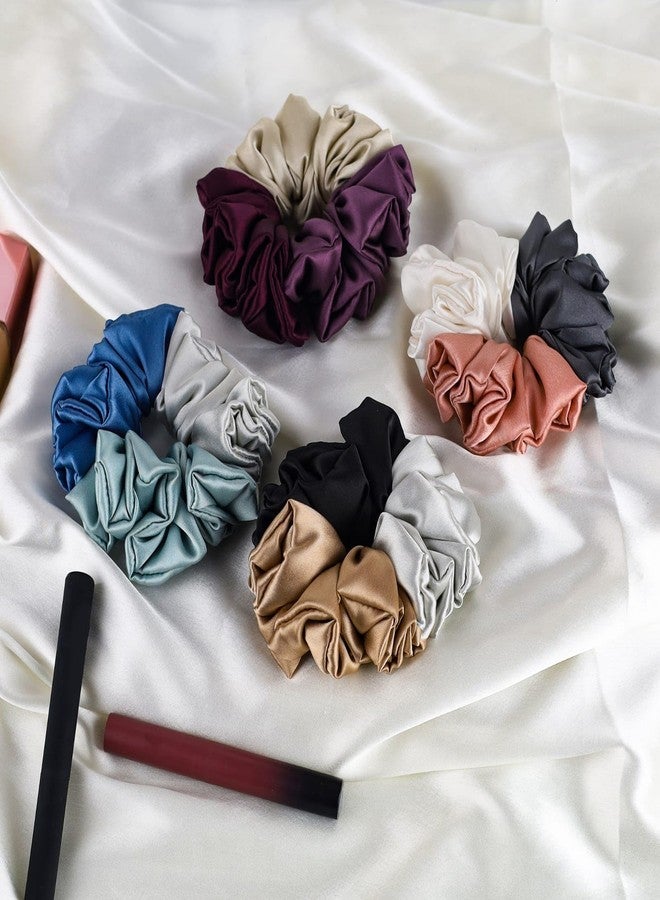 Atrube Pack of 4 Silk Satin Scrunchies - Large Hair Ties for Women & Girls, Stylish Elastic Hair Bands, Ponytail Holder Gift Set - Image 4