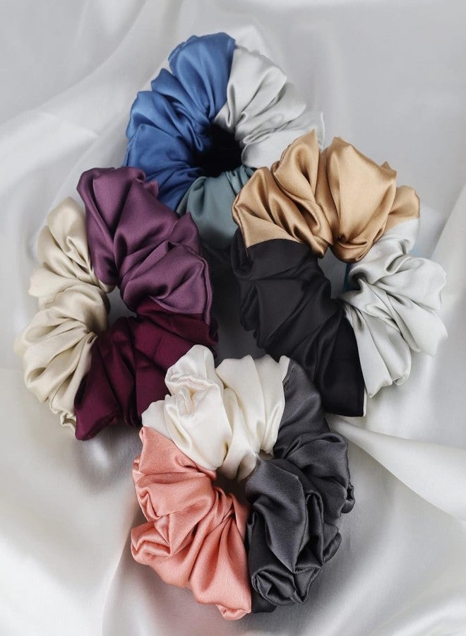 Atrube Pack of 4 Silk Satin Scrunchies - Large Hair Ties for Women & Girls, Stylish Elastic Hair Bands, Ponytail Holder Gift Set - Image 1
