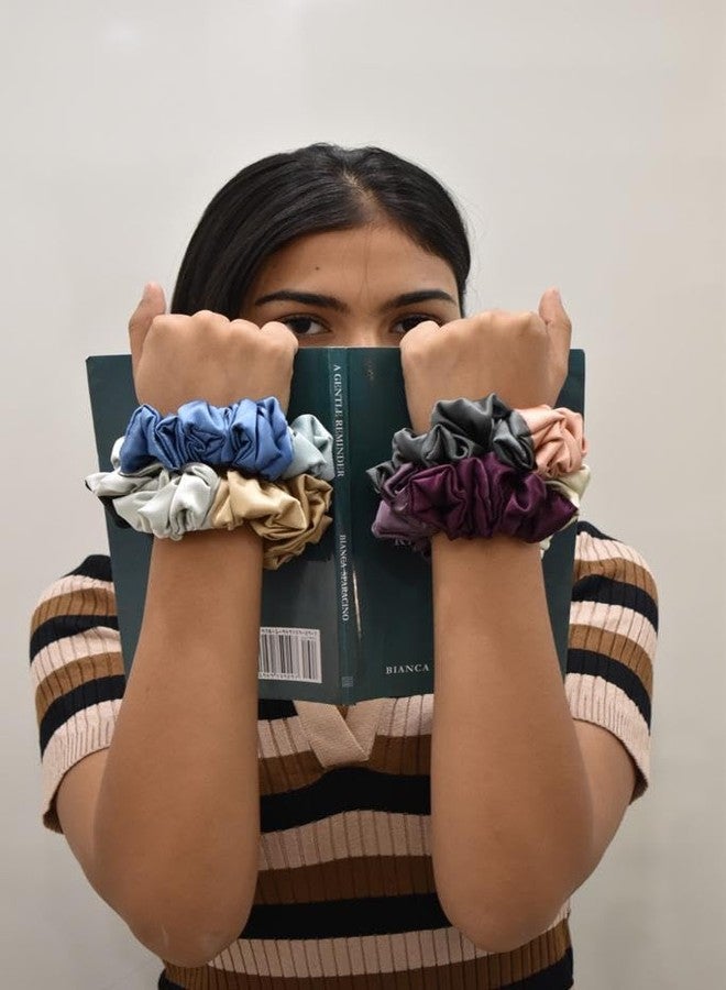 Atrube Pack of 4 Silk Satin Scrunchies - Large Hair Ties for Women & Girls, Stylish Elastic Hair Bands, Ponytail Holder Gift Set - Image 5