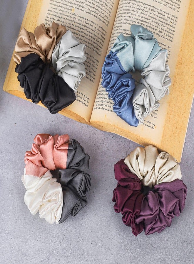 Atrube Pack of 4 Silk Satin Scrunchies - Large Hair Ties for Women & Girls, Stylish Elastic Hair Bands, Ponytail Holder Gift Set - Image 3
