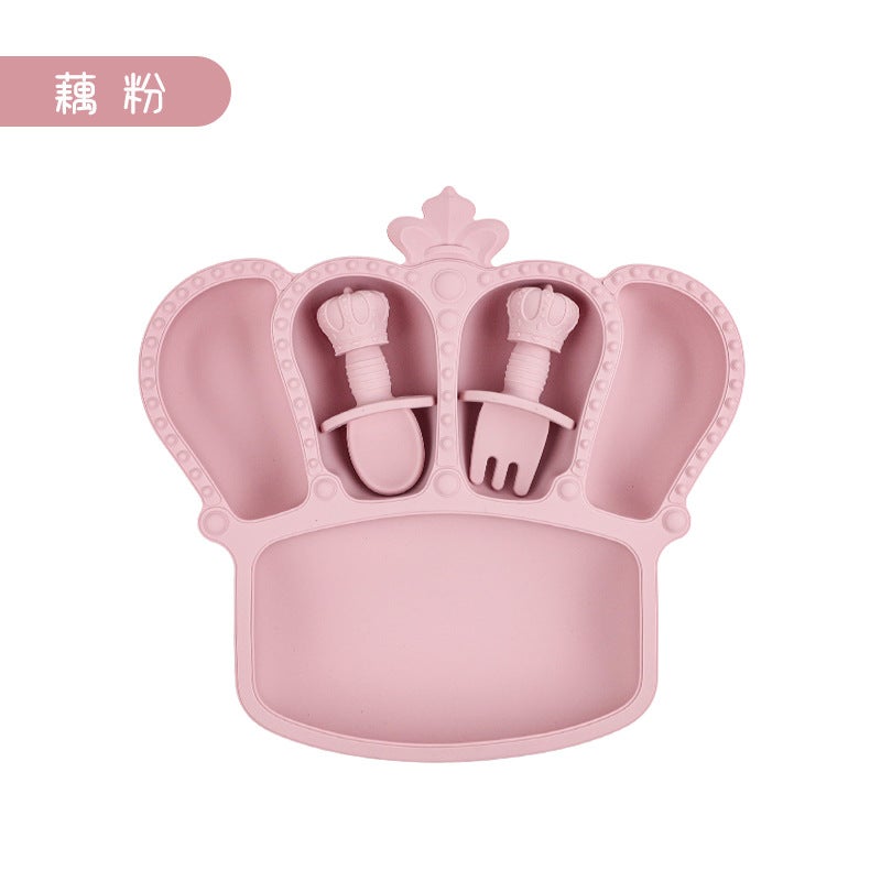 High-Temperature Resistant Silicone Tableware Set With Suction Cups Baby Crown Dinner Plate Main Course Western Dinner Plate lotus root starch 