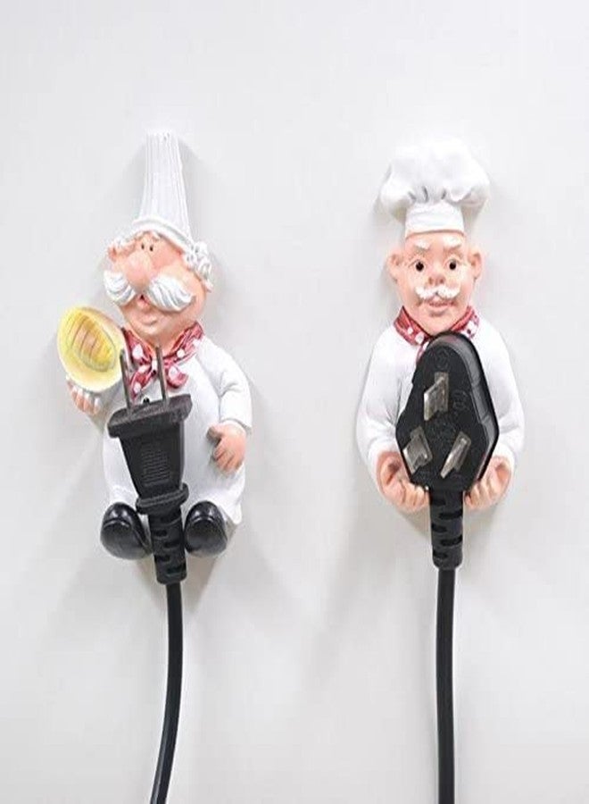 Ramashram Cook Fat Chef Mobile Power Plug Hook/Socket Holder Multicolor (Pack of 2), Resin (Use Strong Adhesive Tape to Stick The Holder on Wall) - Image 1