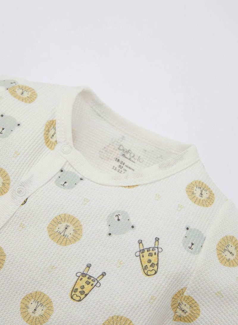 DeFacto Long Sleeve Animal Printed Newborn Sleepsuit - Image 2