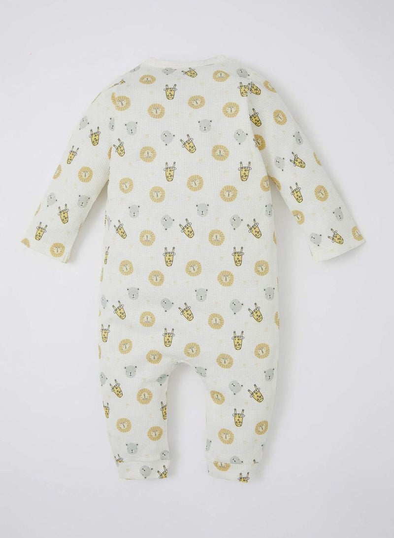 DeFacto Long Sleeve Animal Printed Newborn Sleepsuit - Image 4