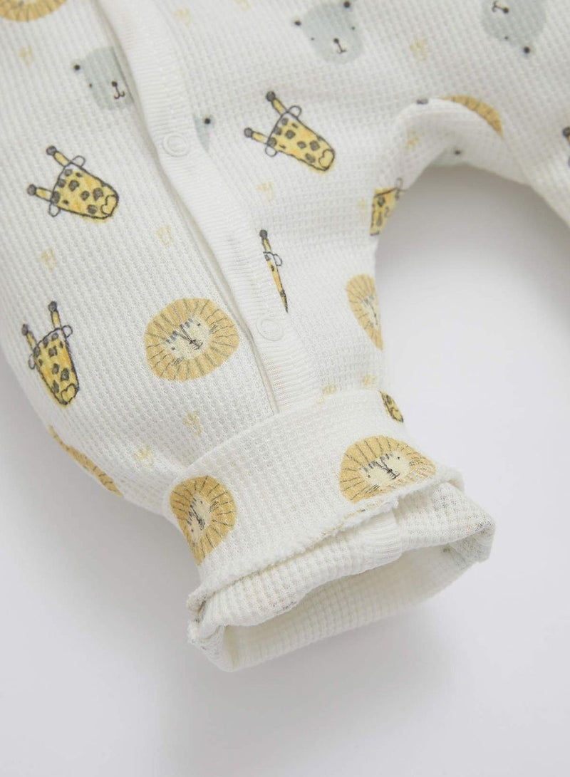 DeFacto Long Sleeve Animal Printed Newborn Sleepsuit - Image 3