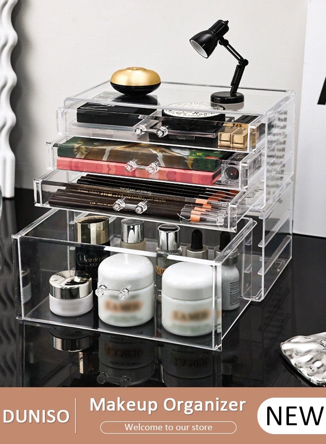 DUNISO 2-Pack Acrylic Large Clear Acrylic Cosmetic Makeup Storage Cube Organizer with 4 Drawers Makeup Holder Display Jewelry Storage Case for Cosmetics, Lipsticks, Jewelry, Nail Care, Skincare - Image 1