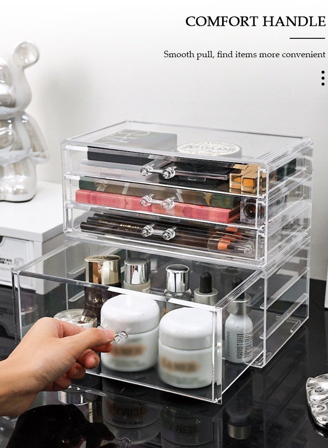 DUNISO 2-Pack Acrylic Large Clear Acrylic Cosmetic Makeup Storage Cube Organizer with 4 Drawers Makeup Holder Display Jewelry Storage Case for Cosmetics, Lipsticks, Jewelry, Nail Care, Skincare - Image 3