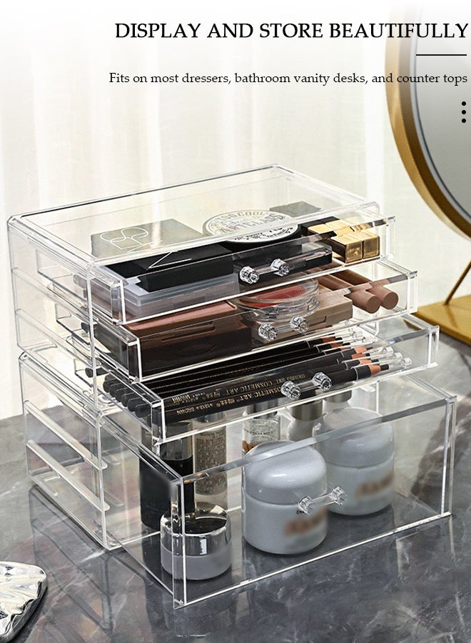 DUNISO 2-Pack Acrylic Large Clear Acrylic Cosmetic Makeup Storage Cube Organizer with 4 Drawers Makeup Holder Display Jewelry Storage Case for Cosmetics, Lipsticks, Jewelry, Nail Care, Skincare - Image 5
