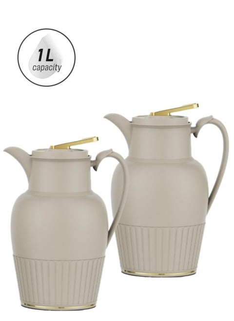 2-Piece Coffee And Tea Vacuum Flask Khaki/Gold1 Liter