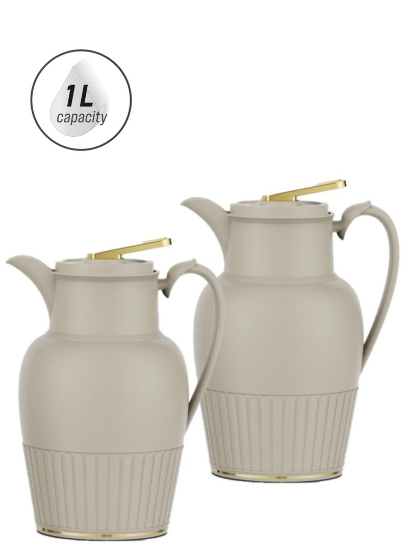 Badraig 2-Piece Coffee And Tea Vacuum Flask Khaki/Gold1 Liter  - Image 1