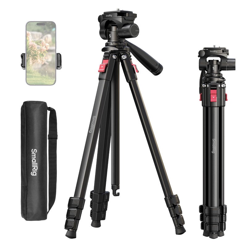 SMALLRIG حامل ثلاثي القوائم من الألمنيوم SmallRig AP-30، حامل سفر بارتفاع 67.7" مع مشبك هاتف وحقيبة حمل، حاملات ثلاثية القوائم محمولة مع أرجل قفل سريعة، للبث المباشر والفلوغ، أقصى حمولة 11 رطل - Image 1