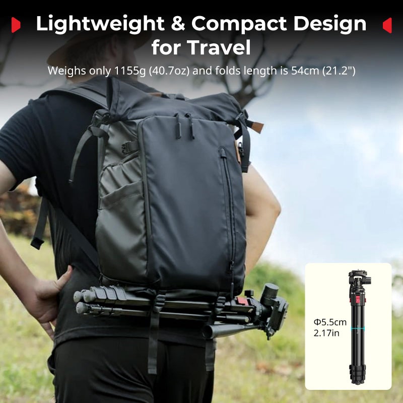 SMALLRIG حامل ثلاثي القوائم من الألمنيوم SmallRig AP-30، حامل سفر بارتفاع 67.7" مع مشبك هاتف وحقيبة حمل، حاملات ثلاثية القوائم محمولة مع أرجل قفل سريعة، للبث المباشر والفلوغ، أقصى حمولة 11 رطل - Image 5