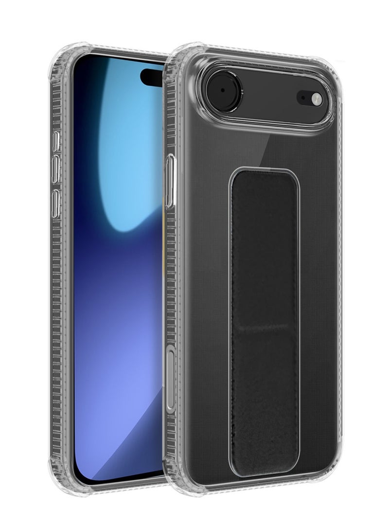 دبليو تيك غطاء حقيبة آيفون إير 5G 2025 من TPU مع مقبض هوائي - شفاف/أسود - Image 1