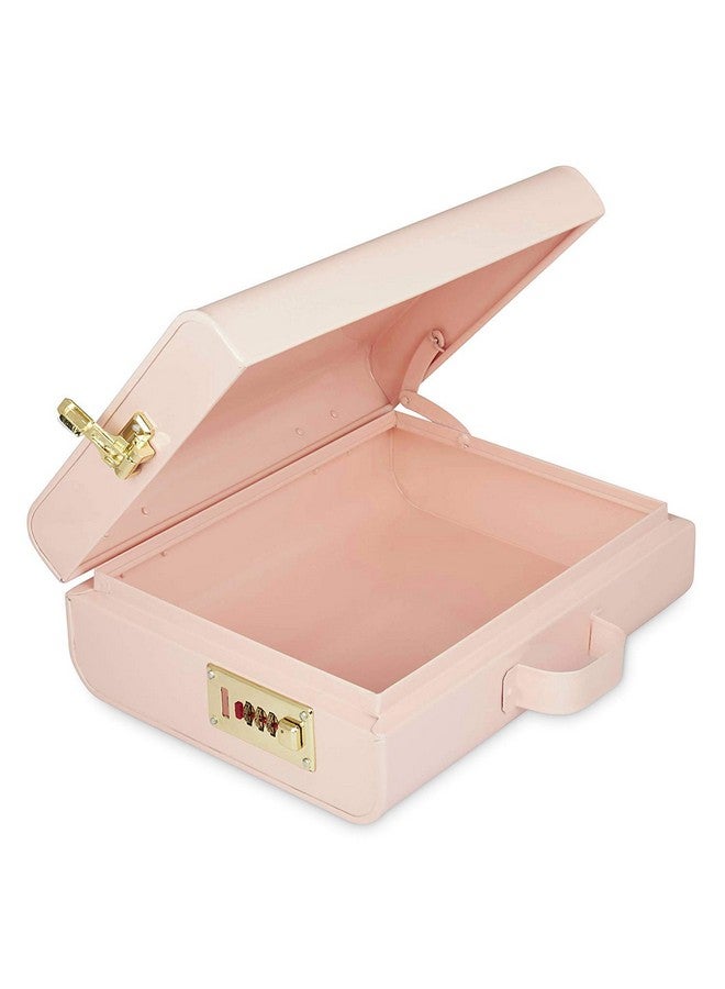 Elan Elan Vintage Style Metal Briefcase Happy Girls Decorative Storage Box with Gold Accents Lockable Treasure Chest Jewelry Box and Gift Trunk for Home Décor Organizer Box for Gifting (Light Pink) - Image 3