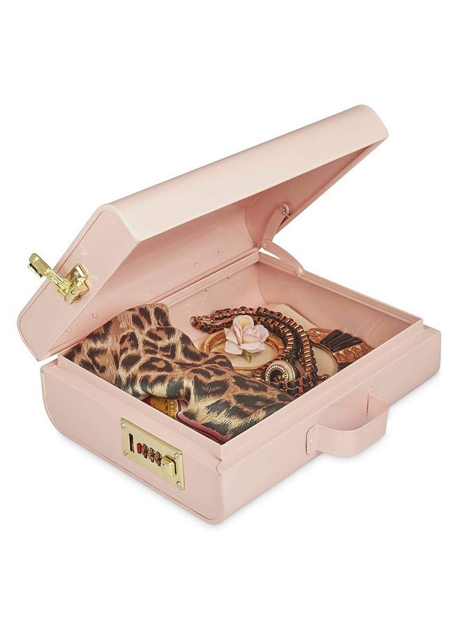 Elan Elan Vintage Style Metal Briefcase Happy Girls Decorative Storage Box with Gold Accents Lockable Treasure Chest Jewelry Box and Gift Trunk for Home Décor Organizer Box for Gifting (Light Pink) - Image 2