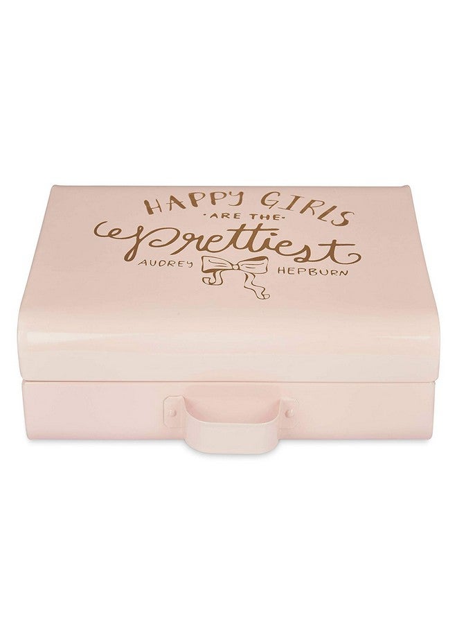 Elan Elan Vintage Style Metal Briefcase Happy Girls Decorative Storage Box with Gold Accents Lockable Treasure Chest Jewelry Box and Gift Trunk for Home Décor Organizer Box for Gifting (Light Pink) - Image 4