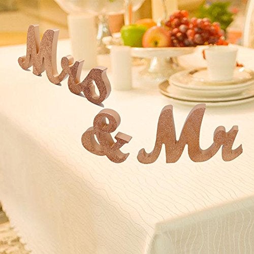 Senover Mr & Mrs Wedding Sign, Decorative Letters, Rustic Elegant, Rose Gold Glitter, 12.52" x 7.09" - Image 5