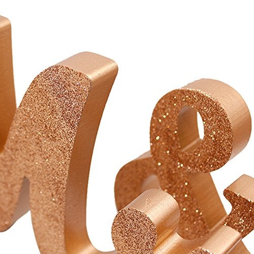 Senover Mr & Mrs Wedding Sign, Decorative Letters, Rustic Elegant, Rose Gold Glitter, 12.52" x 7.09" - Image 3