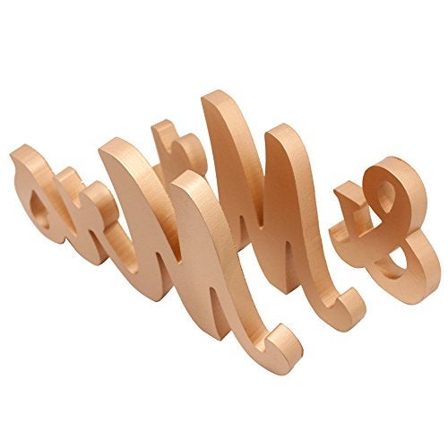 Senover Mr & Mrs Wedding Sign, Decorative Letters, Rustic Elegant, Rose Gold Glitter, 12.52" x 7.09" - Image 4