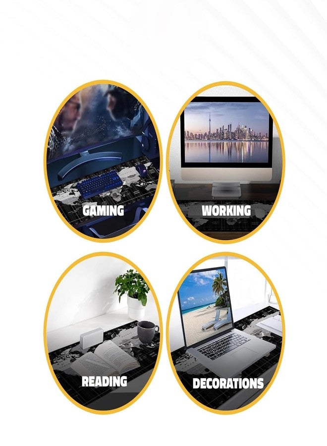 DealX Extended World Map Gaming Mouse Pad - XXL Desk Mat for Office & Gaming | Non-Slip Rubber Base, Waterproof Surface | Large Keyboard & Mouse Desk Pad (Black & Grey) - Image 4