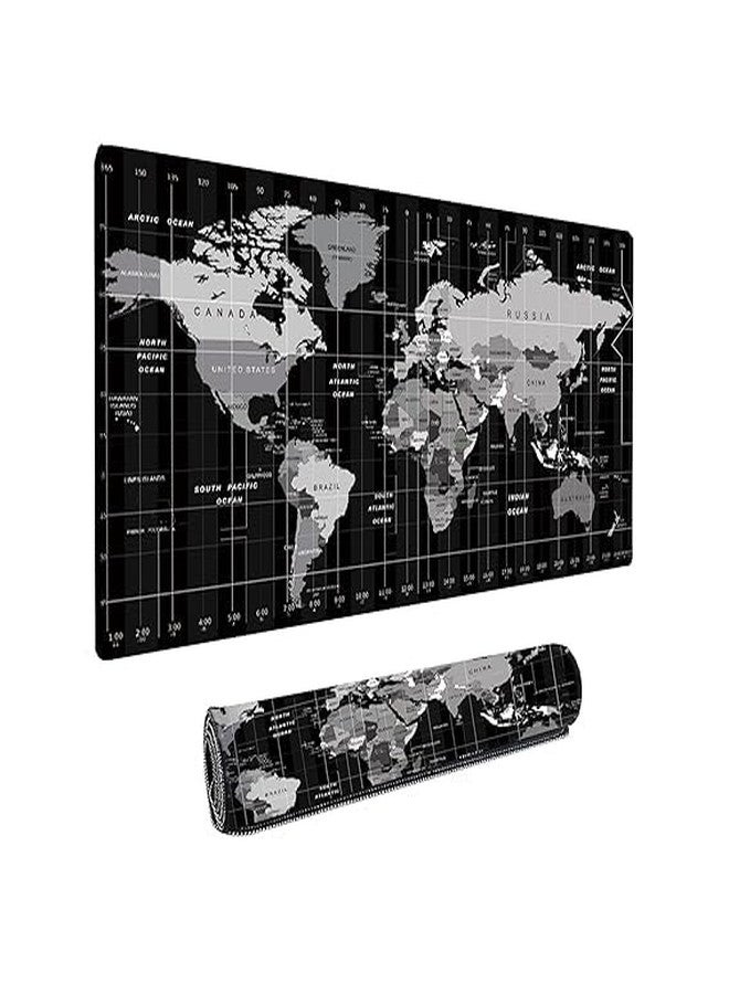DealX Extended World Map Gaming Mouse Pad - XXL Desk Mat for Office & Gaming | Non-Slip Rubber Base, Waterproof Surface | Large Keyboard & Mouse Desk Pad (Black & Grey) - Image 1