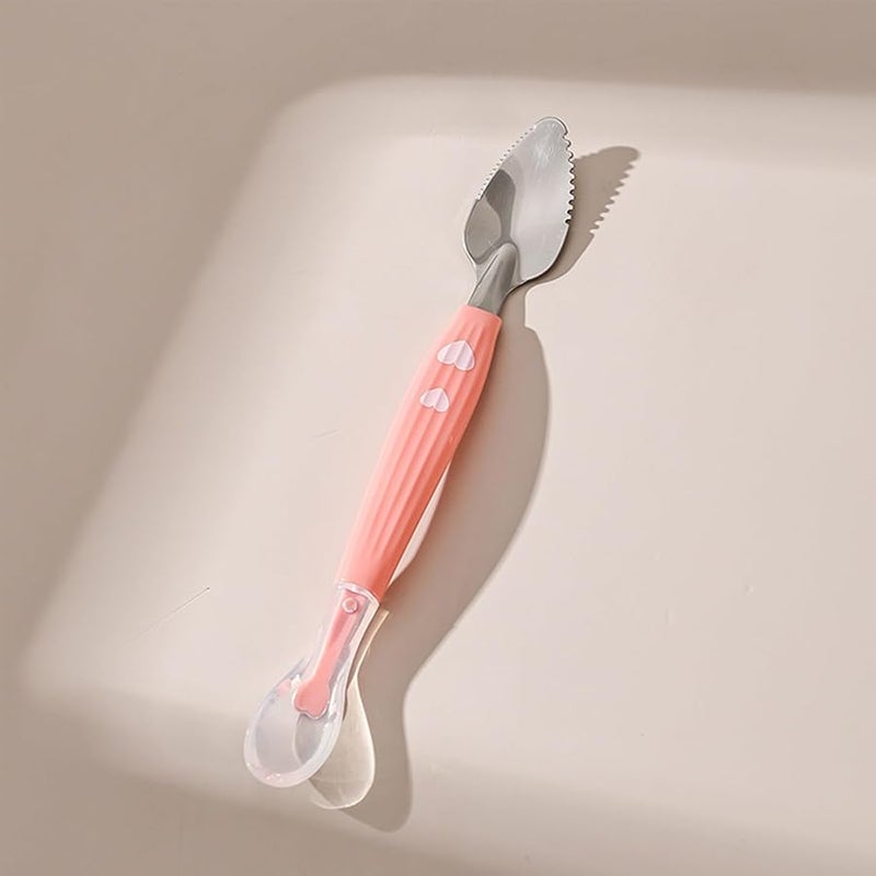 Light Pink Baby Feeding Spoon Dual Silicone Head Soft Hard Weaning Training Scraper - Image 4