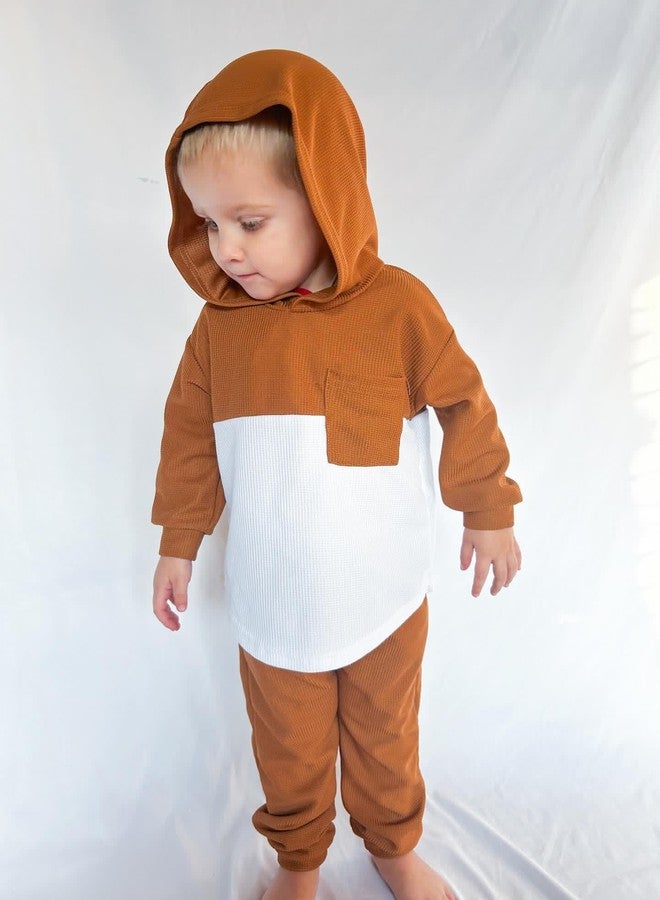 HIHA 3-4T Fall Winter Clothes Waffle Sweatshirt Tops Pant Outfit Color Block Long Sleeve Clothing Brwon - Image 3