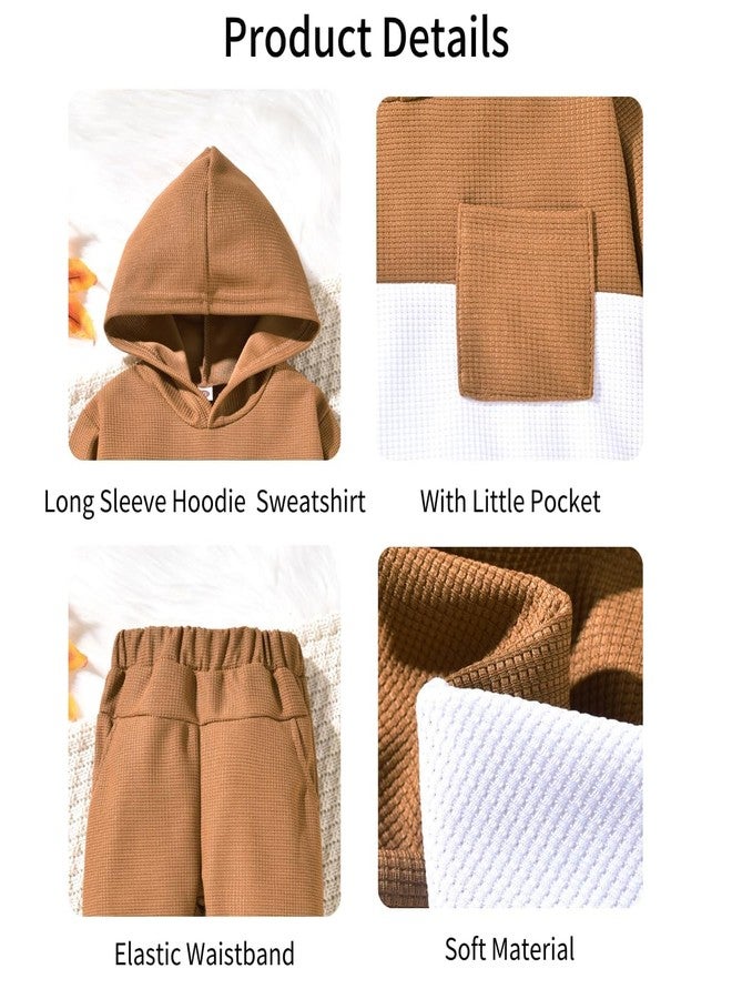 HIHA 3-4T Fall Winter Clothes Waffle Sweatshirt Tops Pant Outfit Color Block Long Sleeve Clothing Brwon - Image 4