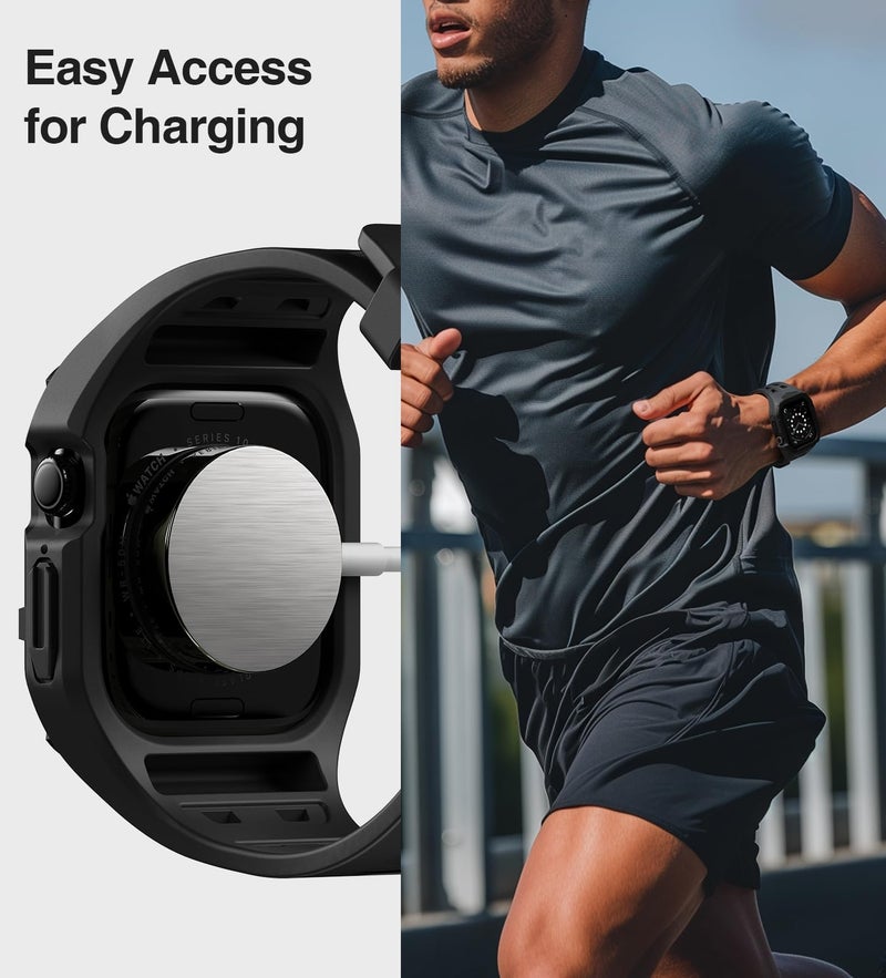 Nereides Rugged Case with Band for Apple Watch Series 9/8/7/6/5/4/SE 3/SE 2/SE 44mm/45mm, Breathable TPU Sport Strap + PC Protective Bumper, Shock-Resistant, Sweat & Water-Resistanty (Black) - Image 5