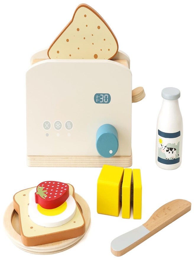 PairPear Pop up Toaster Play Kitchen Playset - Wooden Toy Food 11 Accessories for Kids - Image 1