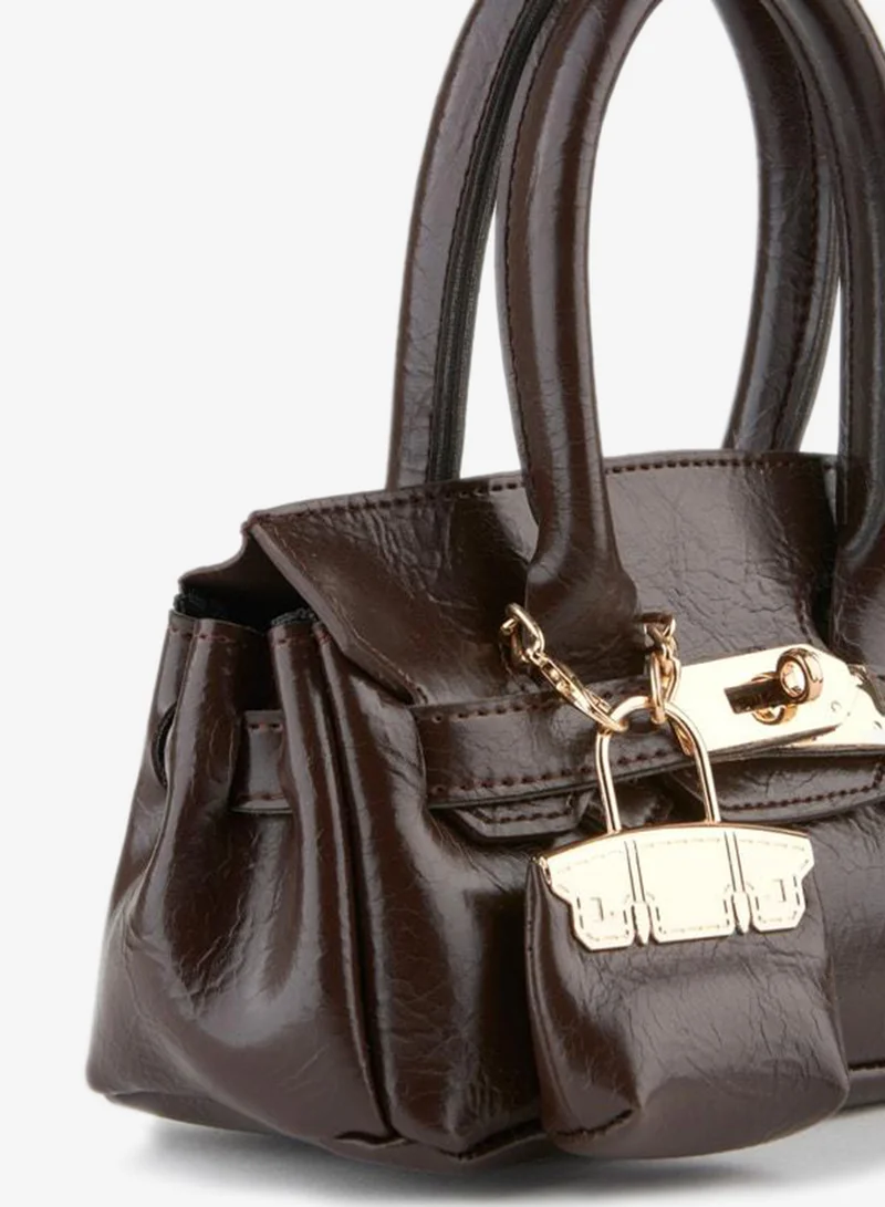 Women's Box Bitter Coffee Charm Gift Design Twist-Lock Closure Hand and Shoulder Bag.