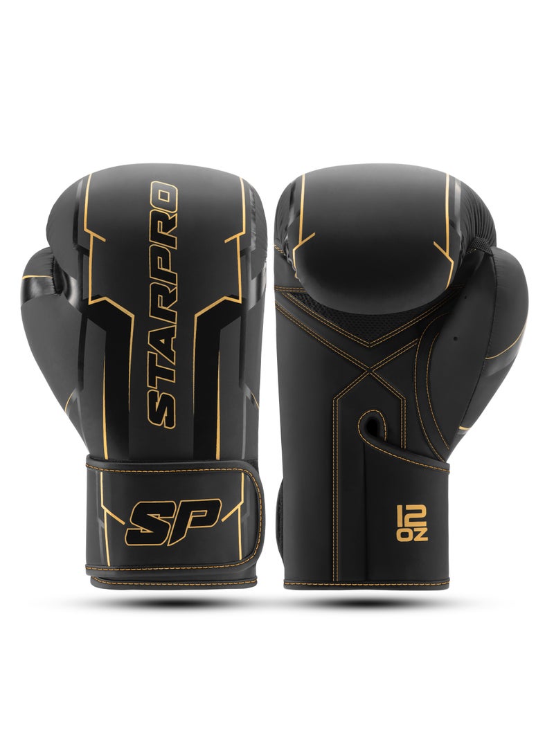 Starpro Premium Black Boxing Gloves | Pu Leather | Ergonomic Fit, High-Density Foam, Wrist Support, Ideal For Training & Sparring - Image 1