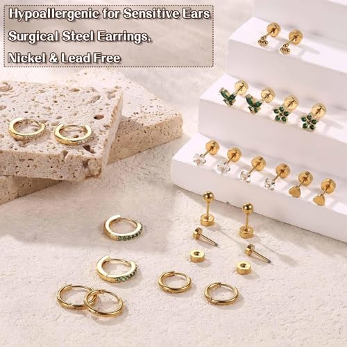 VAMA FASHIONS 18K Gold Plated Anti Tarnish Multiple Piercing Plain Bali Hoop Ear Stud Waterproof Lightweight Hypoallergenic 12 Pair Earrings Combo Set for Women & Girls - Image 4
