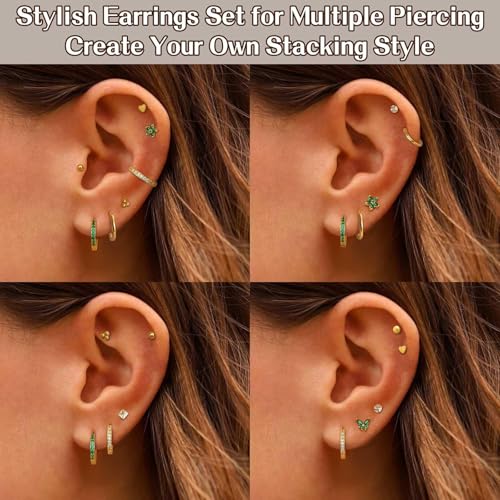 VAMA FASHIONS 18K Gold Plated Anti Tarnish Multiple Piercing Plain Bali Hoop Ear Stud Waterproof Lightweight Hypoallergenic 12 Pair Earrings Combo Set for Women & Girls - Image 5
