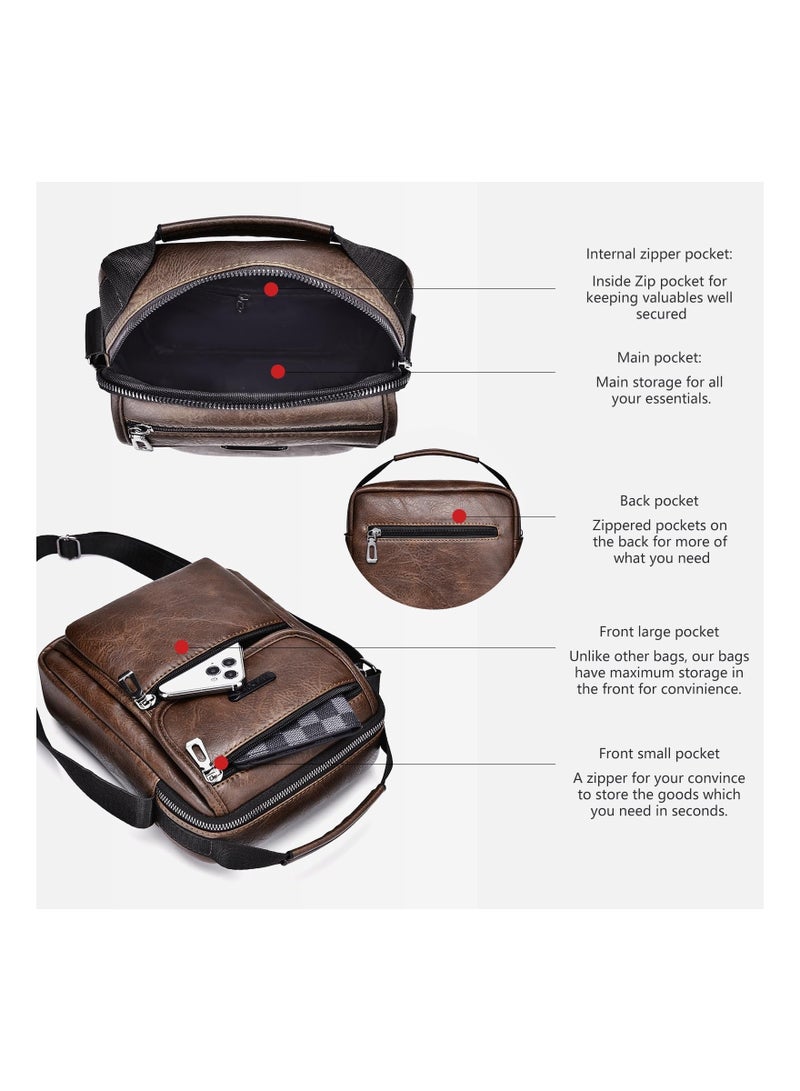 Y&D Shoulder Bag Men's Crossbody Manbag Leather Messenger Casual Handbags Side Satchel Sling Travel Flight Bags Cross Sport for Men Working Shopping Business Daily - Image 5