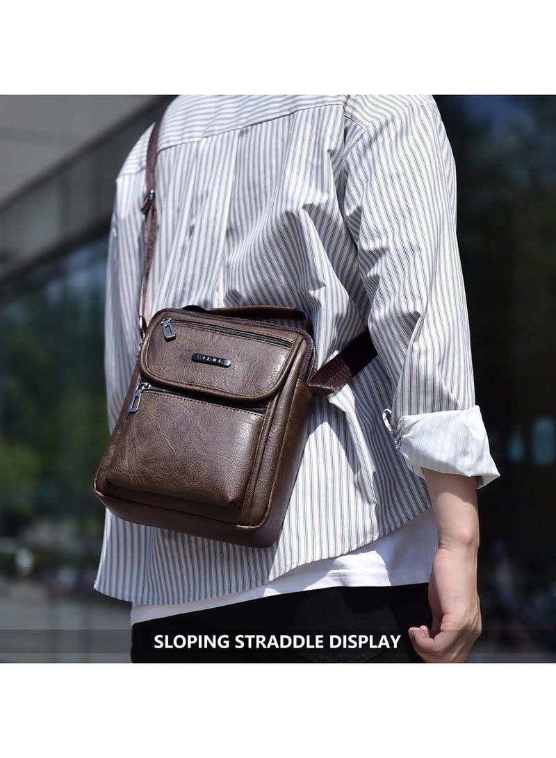 Y&D Shoulder Bag Men's Crossbody Manbag Leather Messenger Casual Handbags Side Satchel Sling Travel Flight Bags Cross Sport for Men Working Shopping Business Daily - Image 2