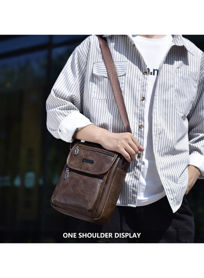 Y&D Shoulder Bag Men's Crossbody Manbag Leather Messenger Casual Handbags Side Satchel Sling Travel Flight Bags Cross Sport for Men Working Shopping Business Daily - Image 4