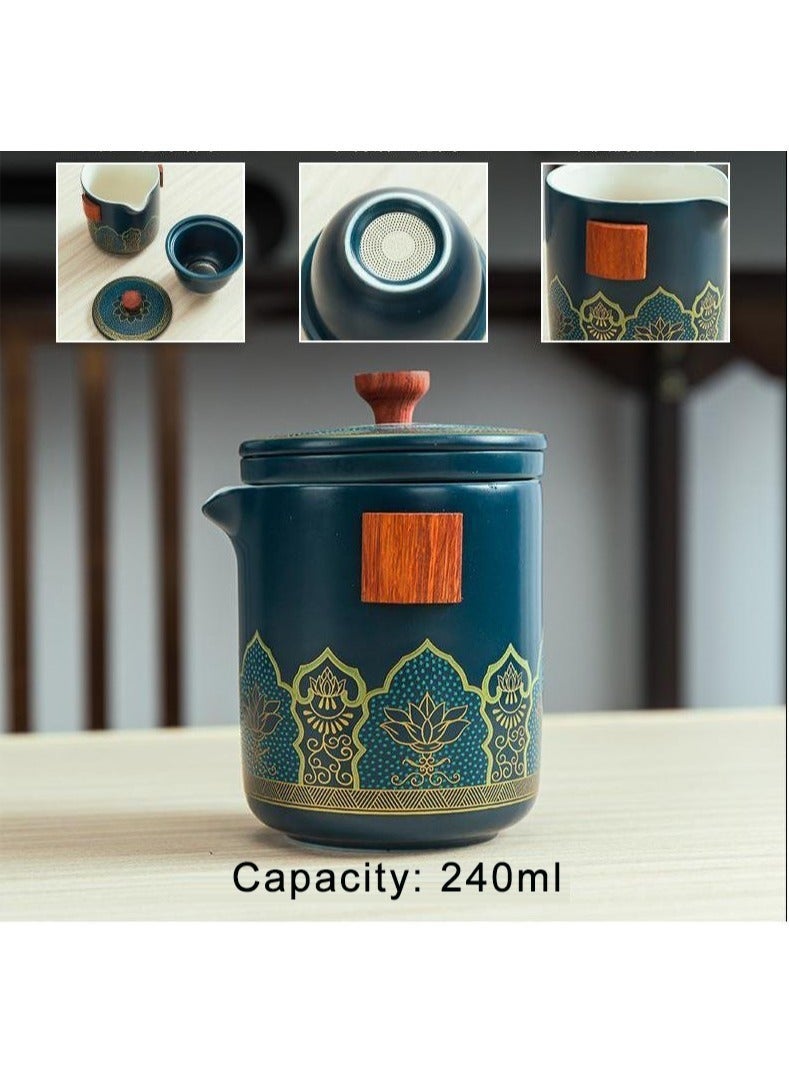 Bukela Tea set, 3 ceramic tea cups with storage bag, gold wood tea set, 3 tea cups, 1 tea caddy, 1 teapot, ideal for home, office and restaurant use - Image 2