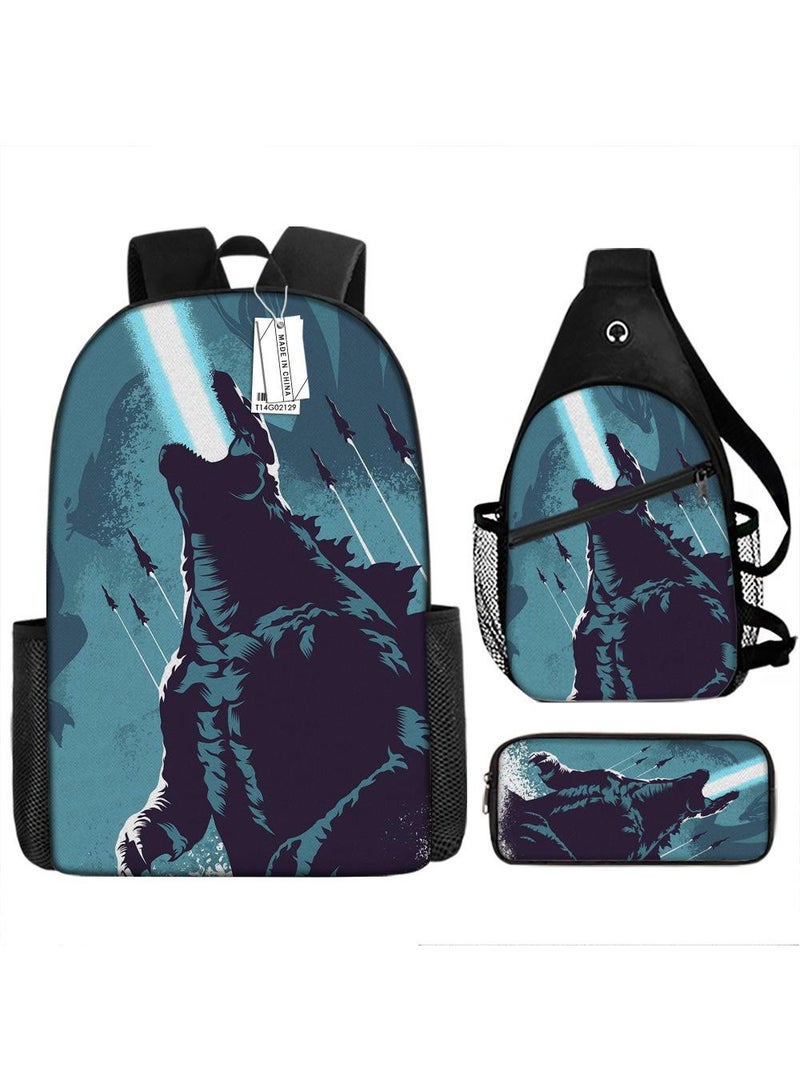 general 3-Piece Godzilla VS Kong 3D Print Backpack Set - Image 1