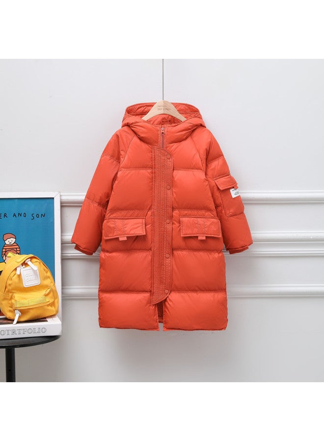 Men's And Women's Winter Children's Down Jacket, Kids' Winter Wear, White Duck Down, Three-proof Hooded Mid-length Coat Thickened