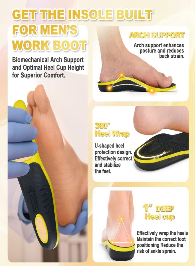 OrthoComfoot Work Boot Insoles for Men Standing All-Day: 240+LBS Heavy Duty High Arch Support Inserts, Pain Relief for Plantar Fasciitis, Anti Fatigue, Orthopedic No Trimming Need Soles,Size 12 Men - Image 3