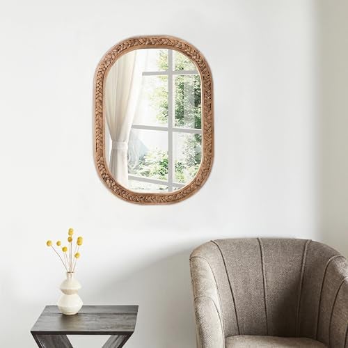 Sintosin Rustic Oval Rattan Mirrors for Wall 16 X 24 Inch, Hanging Wood Frame Mirrors for Bedroom, Handmade Unique Coastal Mirror Wall Decorative for Bathroom Entryway, Horizontal or Vertical - Image 5